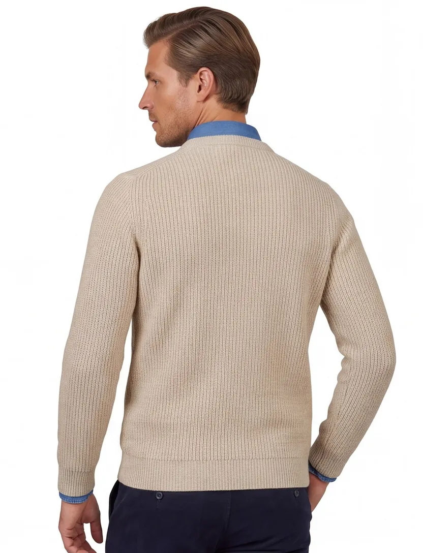 Baileys trui extra lang beige gestreepte textuur ronde hals