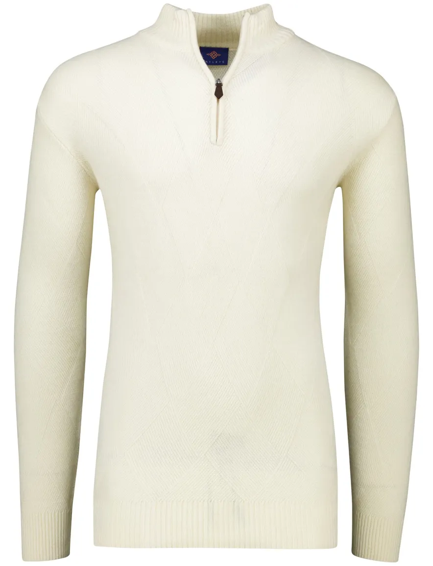 Baileys trui wit extra lang textuur half zip lamswol