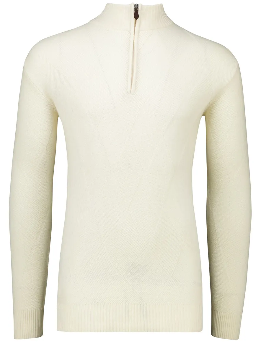 Baileys trui wit extra lang textuur half zip lamswol