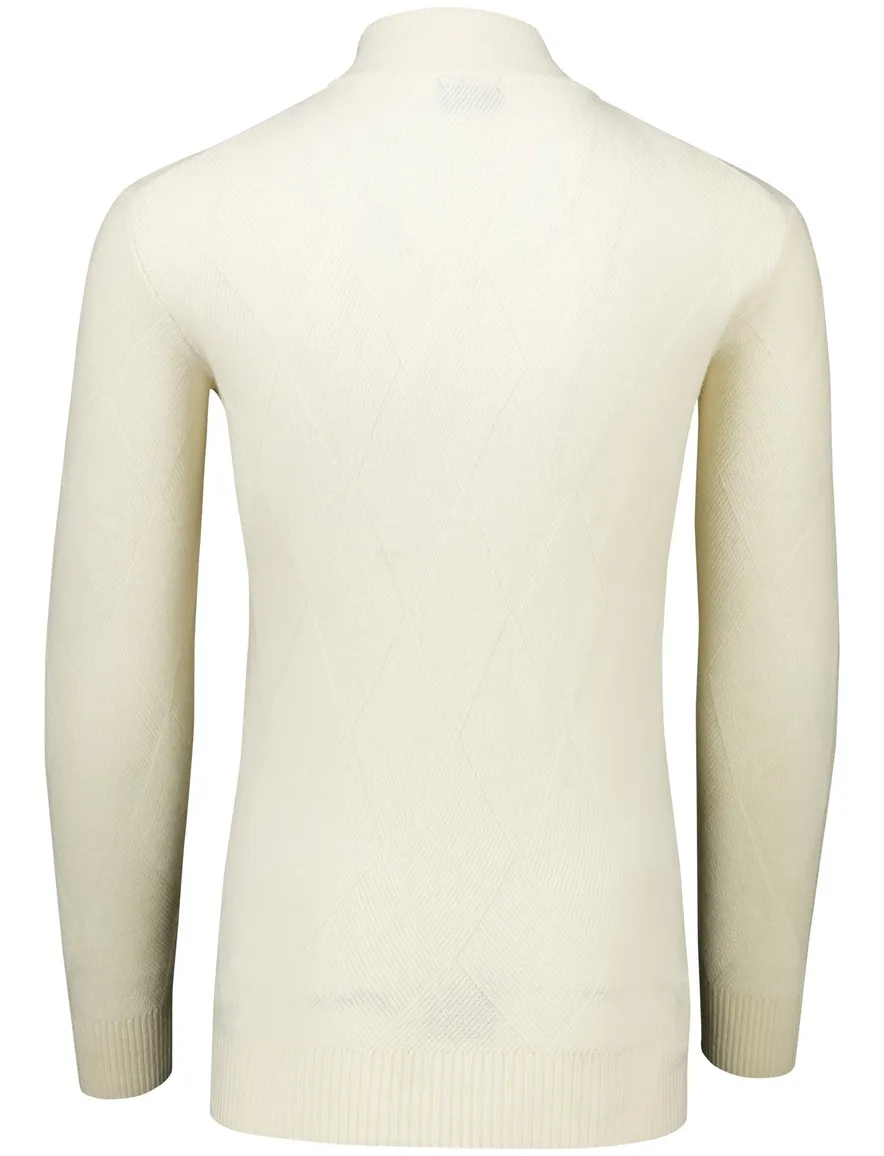Baileys trui wit extra lang textuur half zip lamswol