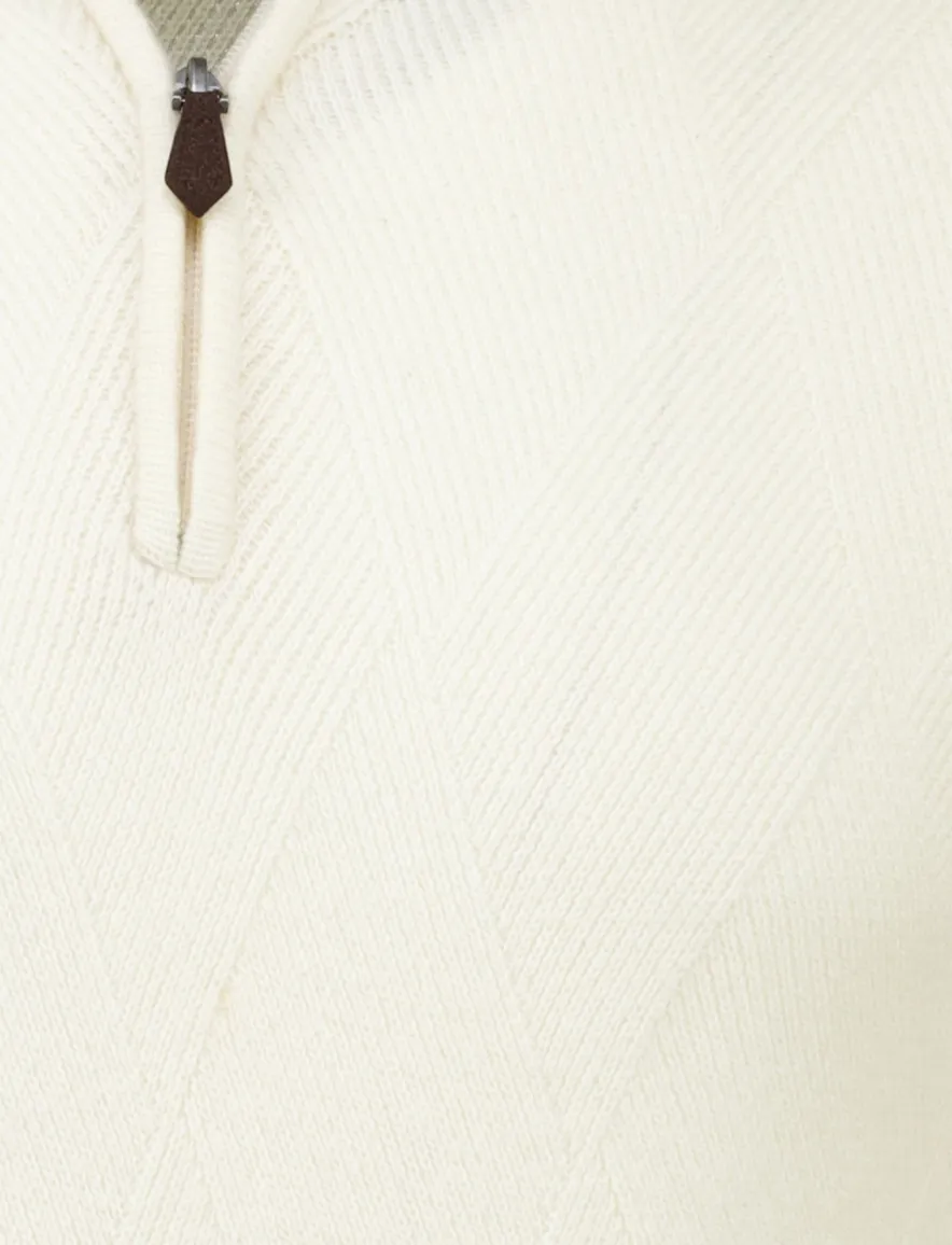 Baileys trui wit extra lang textuur half zip lamswol