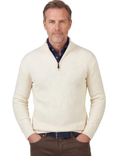 Baileys Baileys trui wit extra lang textuur half zip effen