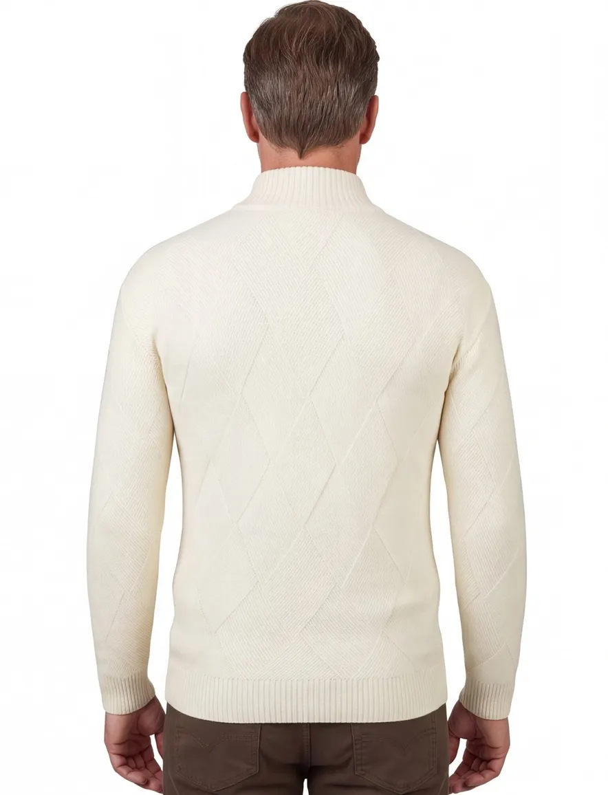 Baileys trui wit extra lang textuur half zip lamswol