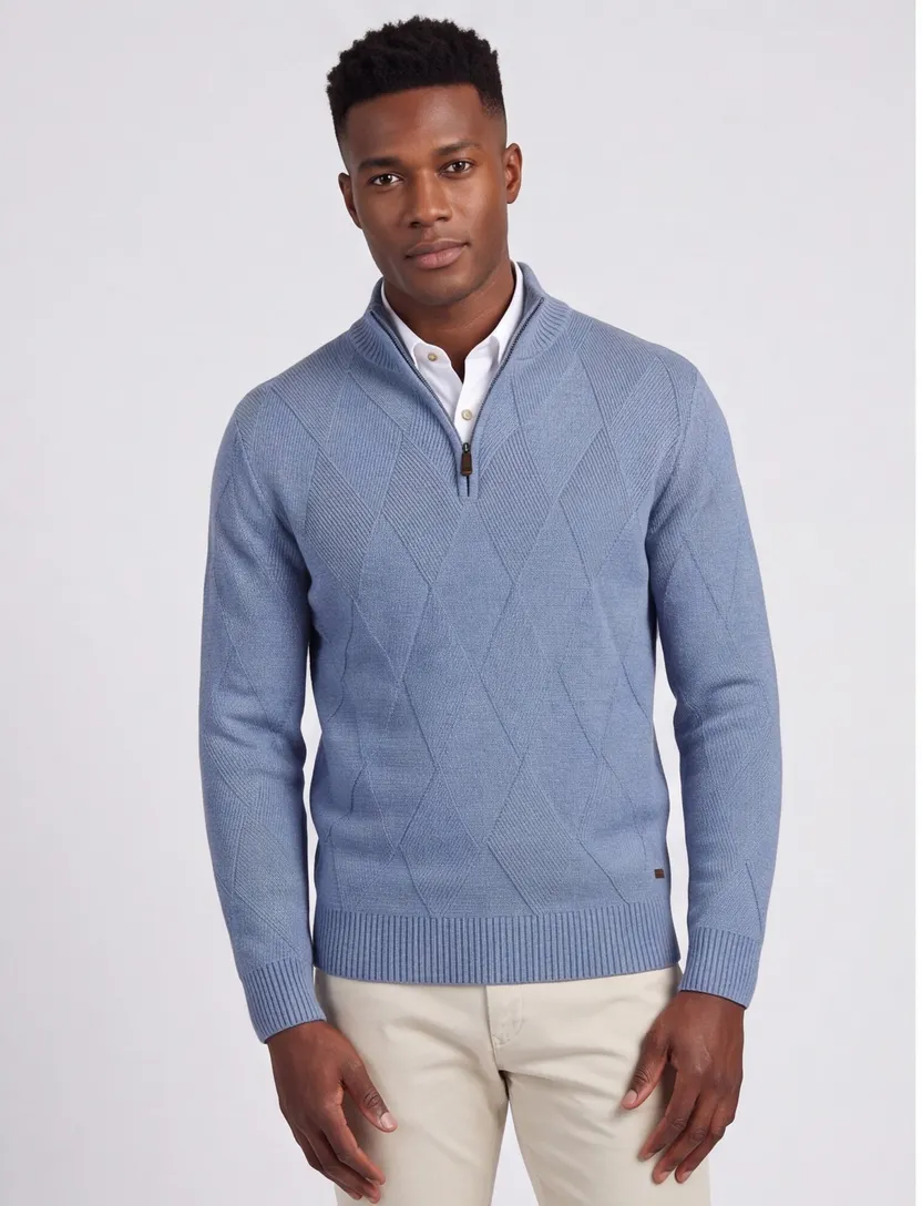Baileys trui faded denim wol blauw gebried lamswol
