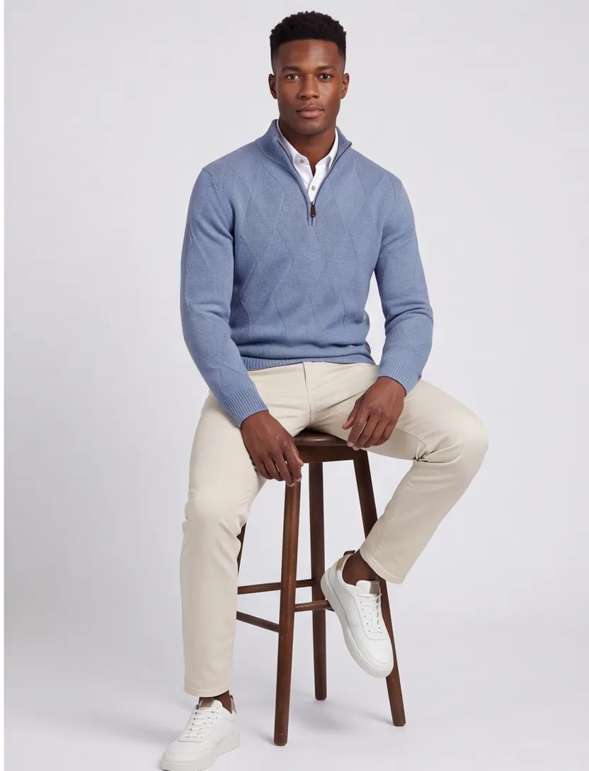 Baileys trui faded denim wol blauw gebried lamswol