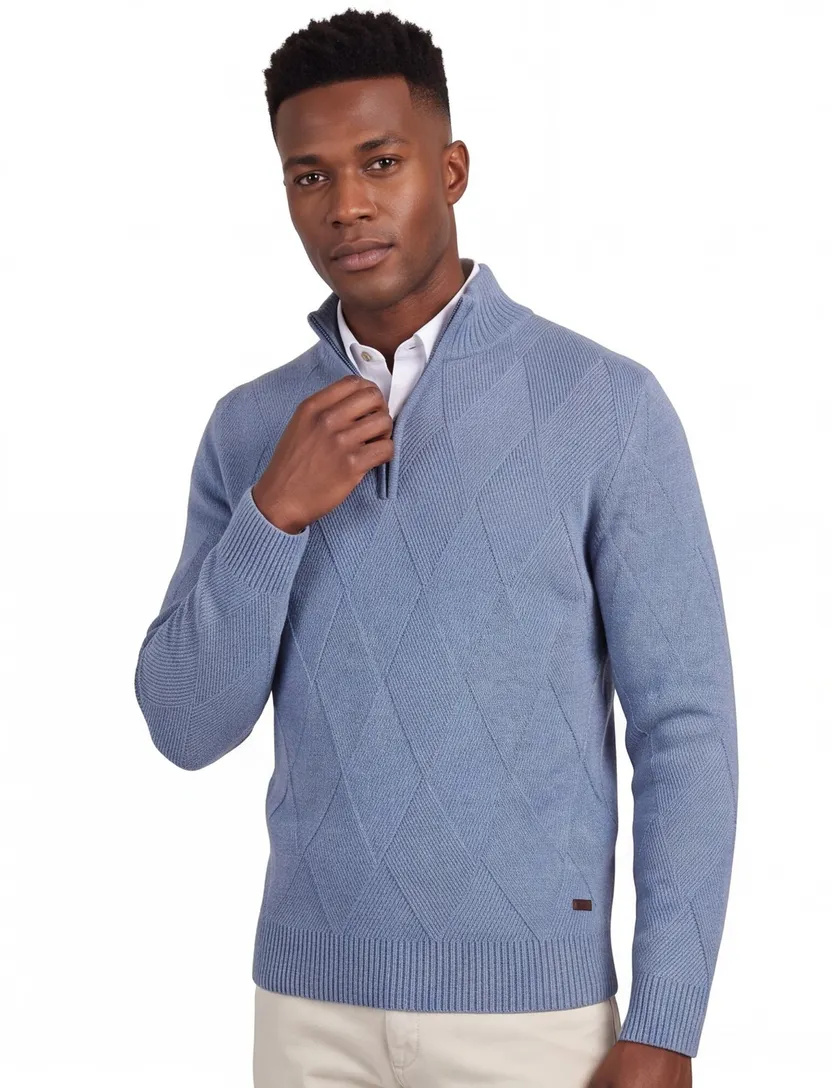 Baileys trui faded denim wol blauw gebried lamswol