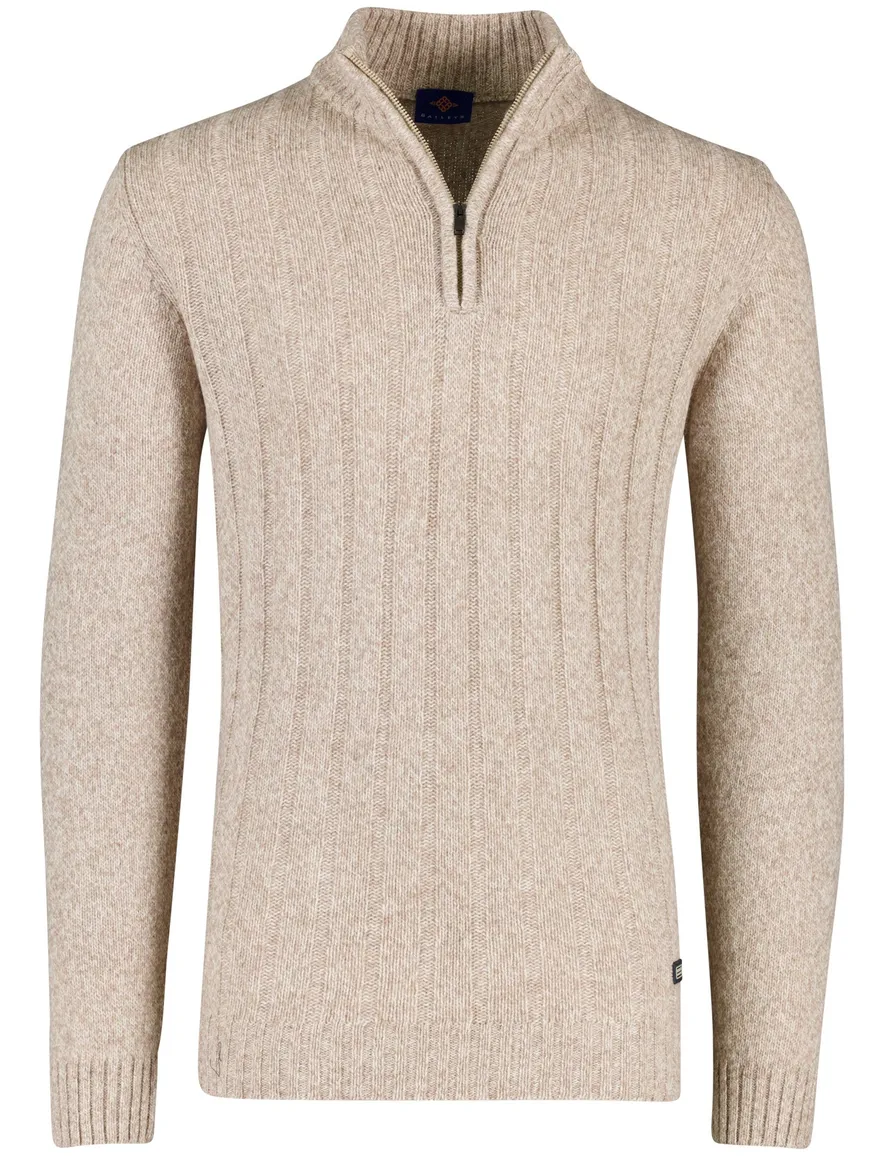 Baileys half zip trui beige gebreid extra lang wol