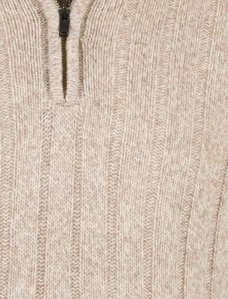 Baileys half zip trui beige gebreid extra lang wol