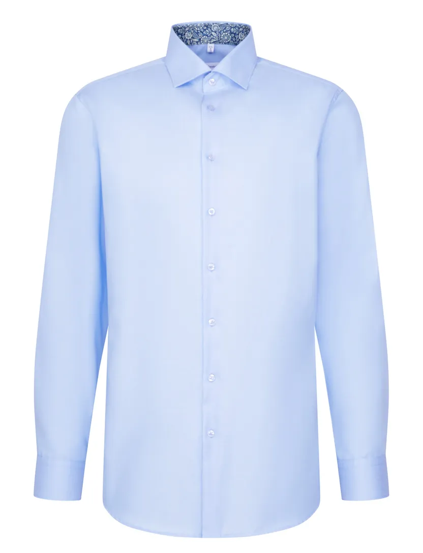 Overhemd Seidensticker Regular Blauw effen wide spread boord