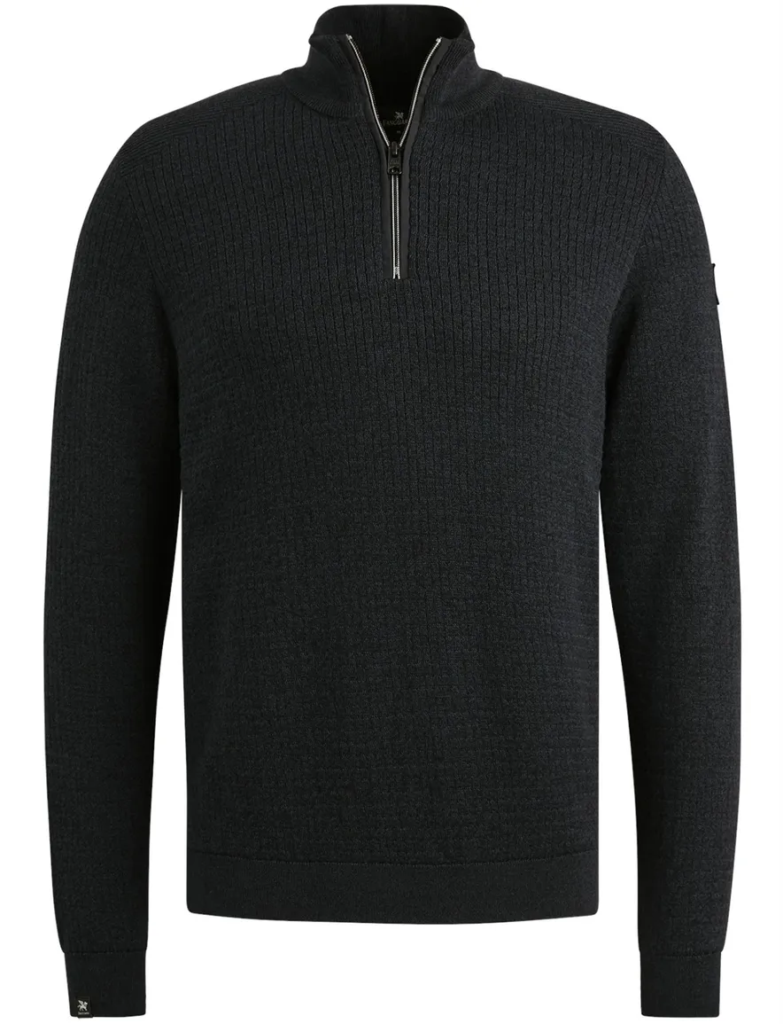 Vanguard trui half zip navy Cotton Mouline gebreid katoen