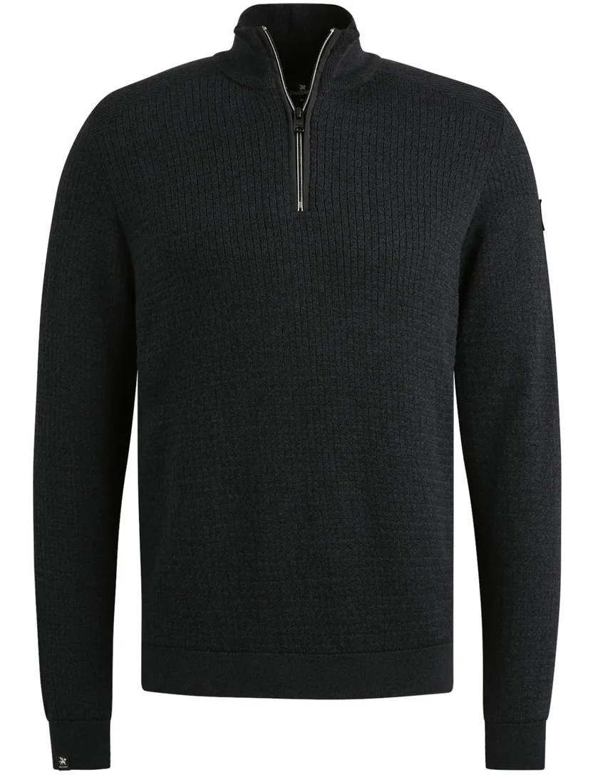 Vanguard trui half zip navy Cotton Mouline gebreid lange mouw