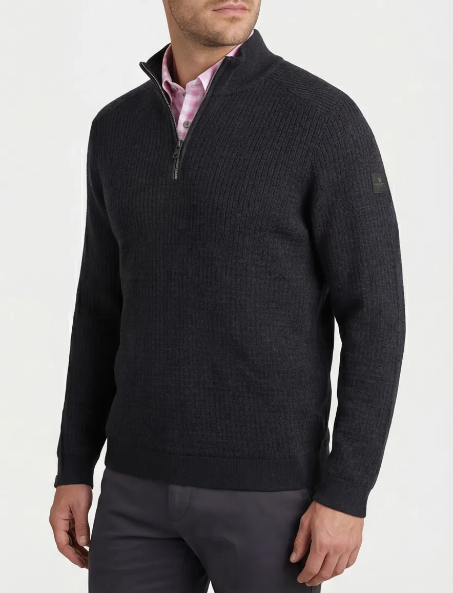 Vanguard trui half zip navy Cotton Mouline gebreid katoen