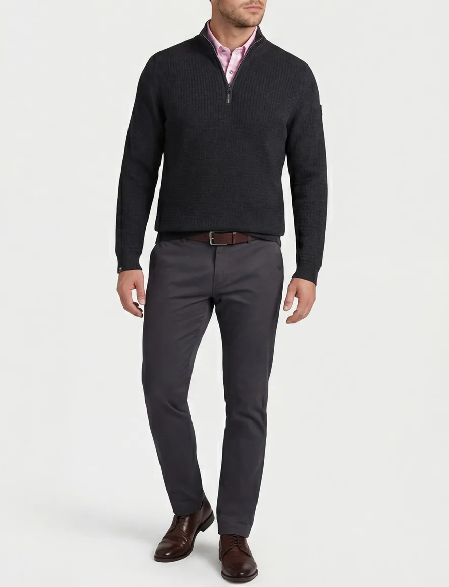 Vanguard trui half zip navy Cotton Mouline gebreid katoen