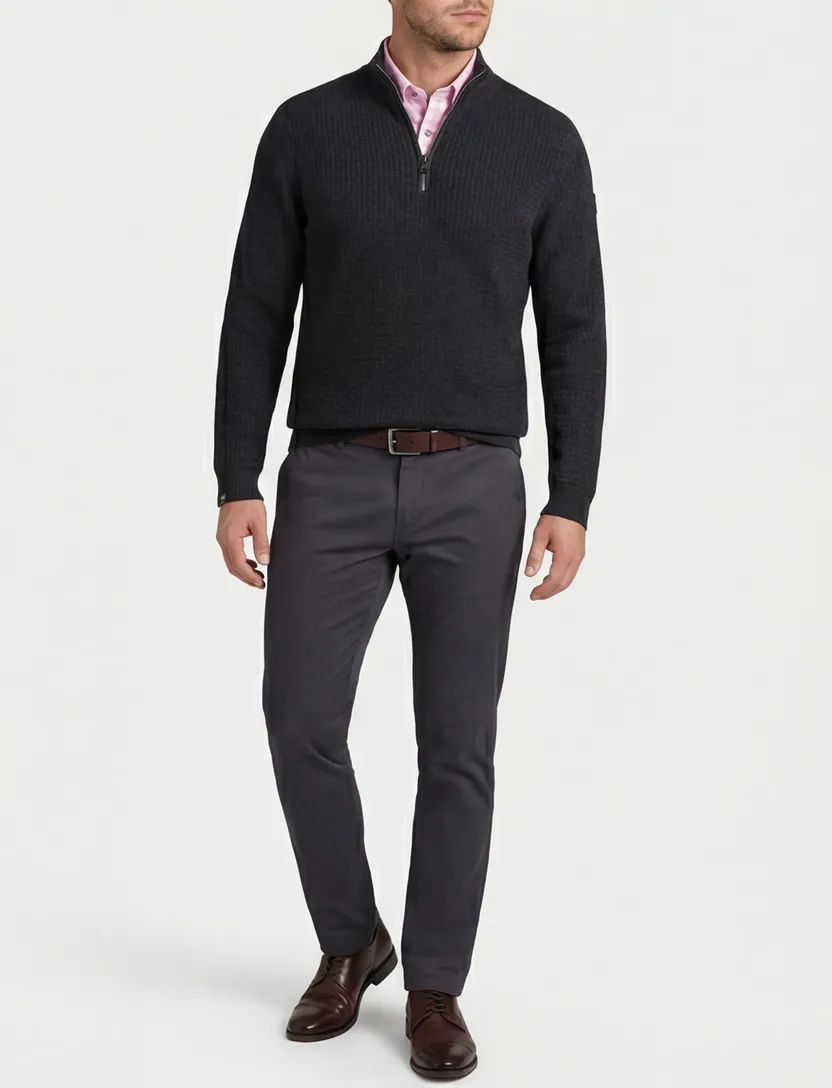 Vanguard trui half zip navy Cotton Mouline gebreid lange mouw