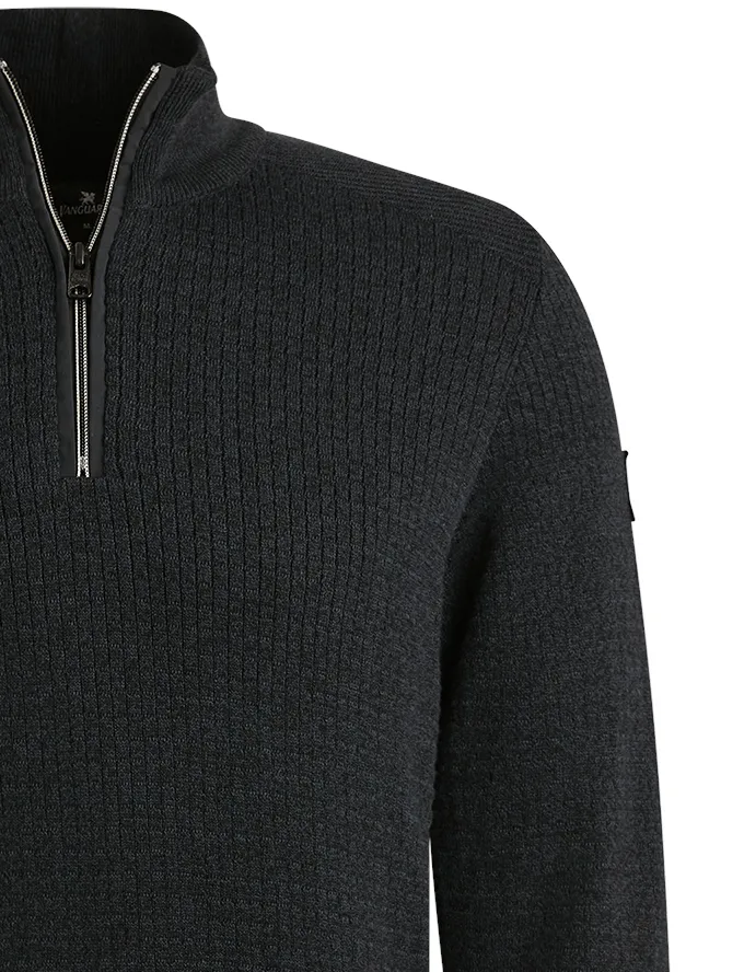 Vanguard trui half zip navy Cotton Mouline gebreid lange mouw