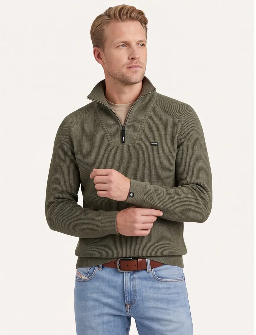 Vanguard trui groen half zip gebreid katoen lange mouw