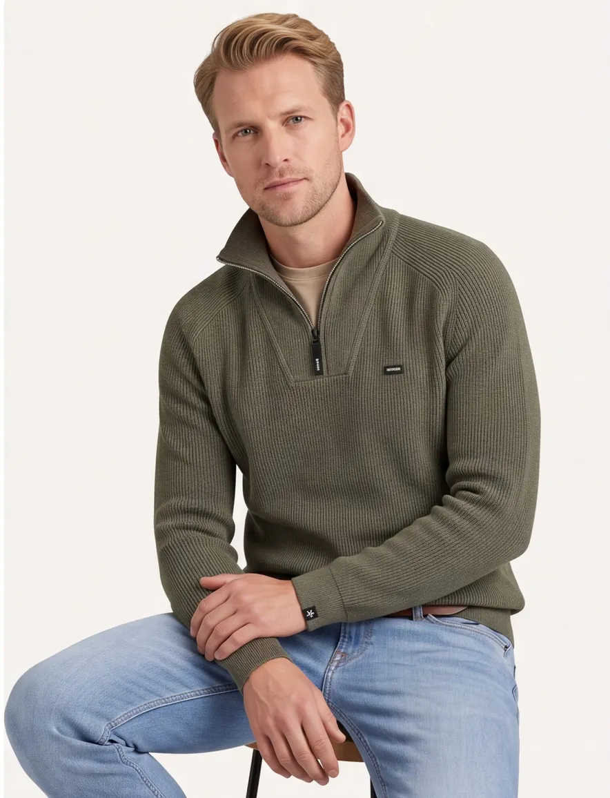 Vanguard trui groen half zip gebreid katoen