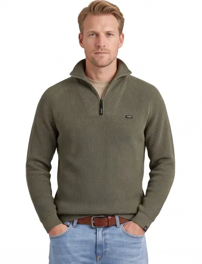 Vanguard Vanguard trui groen half zip gebreid katoen lange mouw