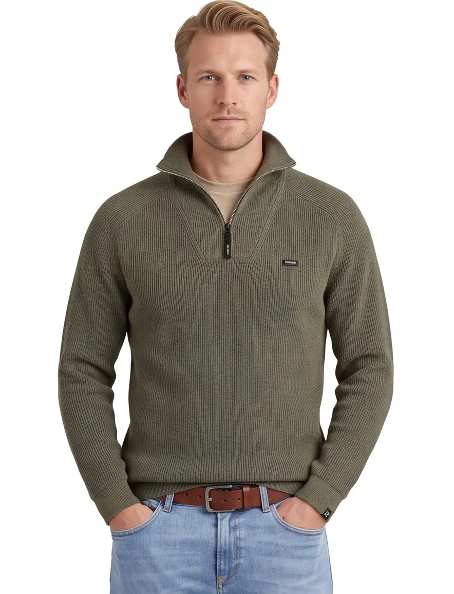 Vanguard trui groen half zip gebreid katoen