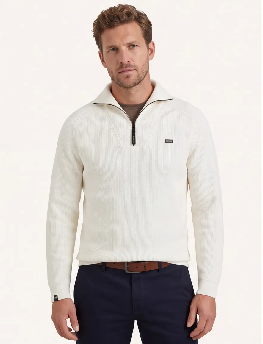 Vanguard trui half zip wit gebreid katoen boord