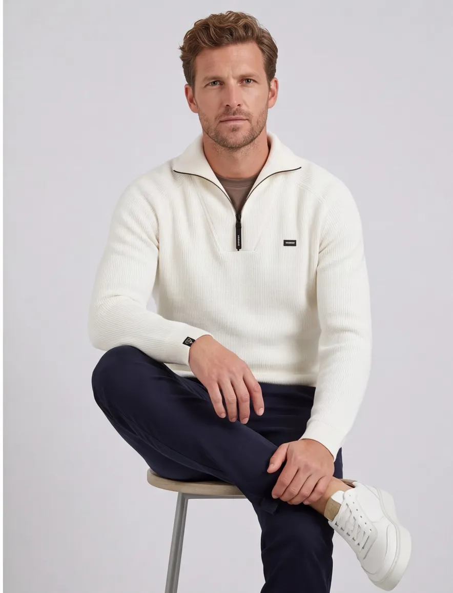 Vanguard trui half zip wit gebreid katoen boord
