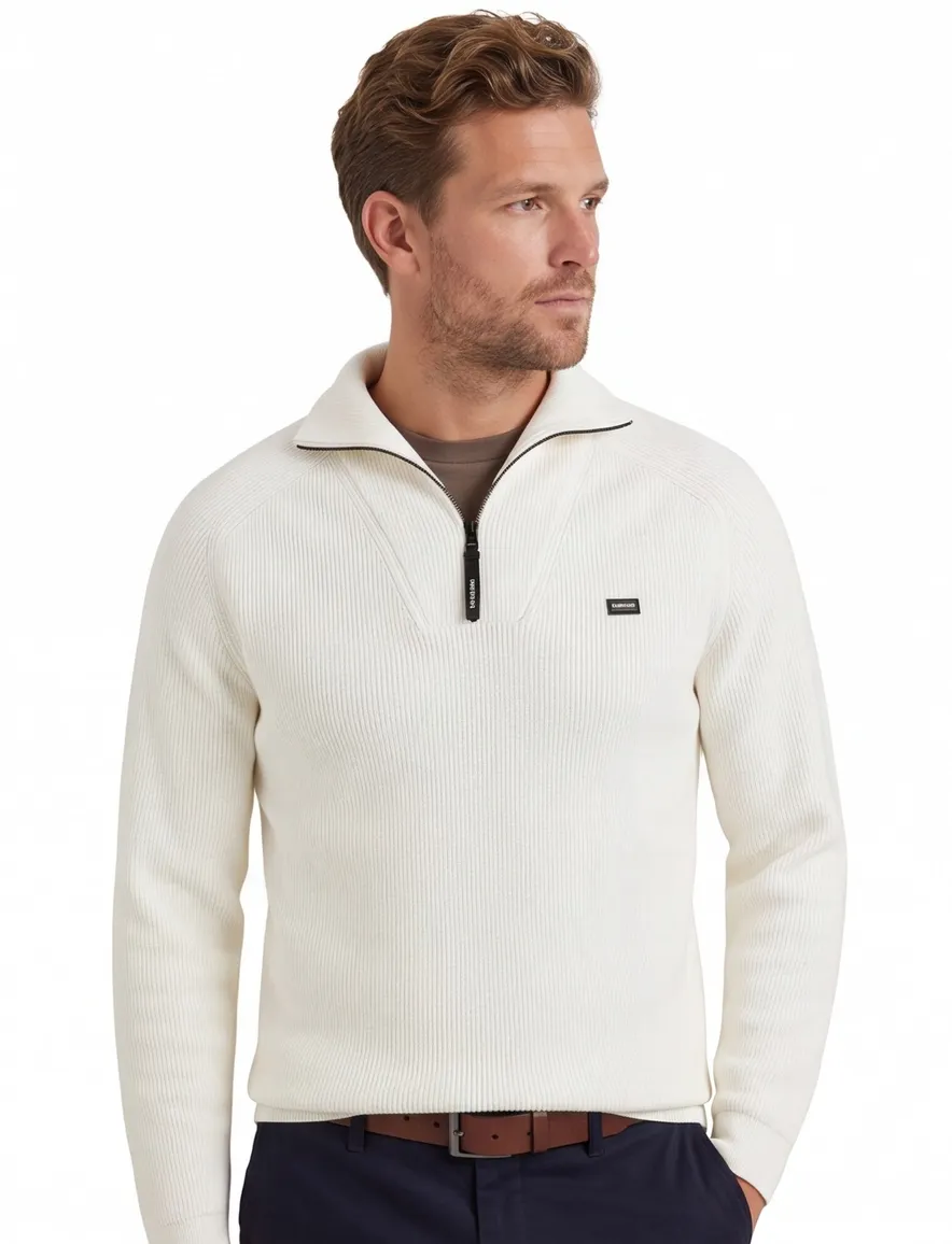 Vanguard trui half zip wit gebreid katoen boord
