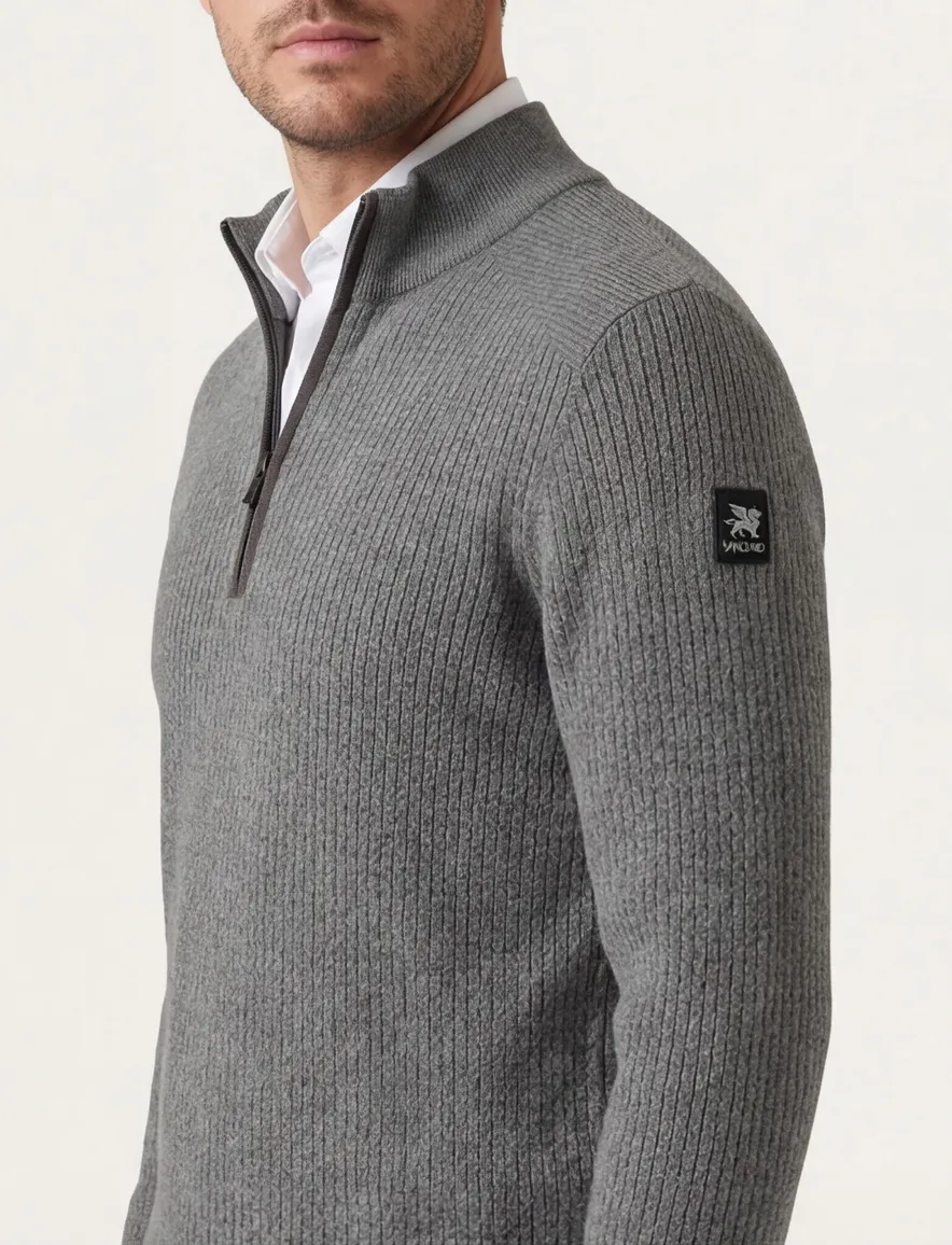 Vanguard half zip trui grijs gebreid
