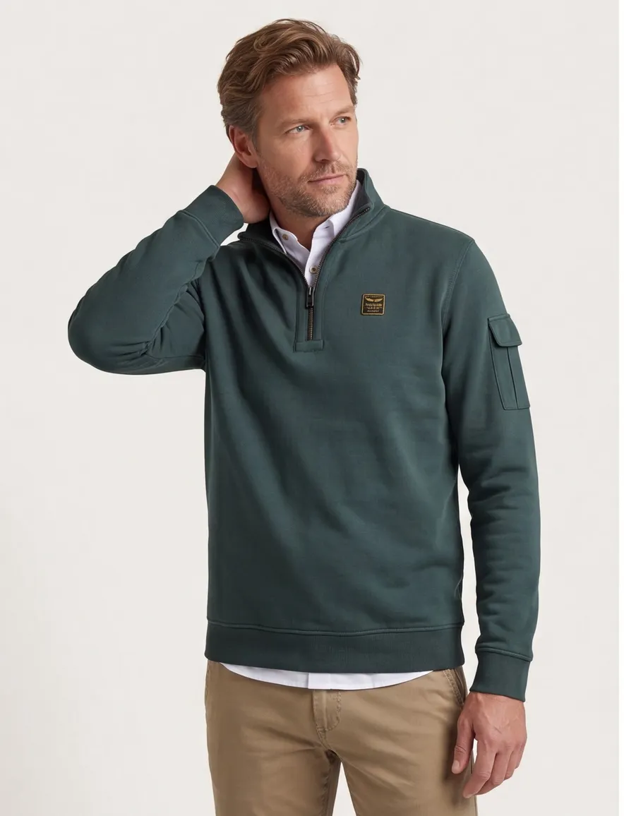 PME Legend sweater groen effen normale fit katoen