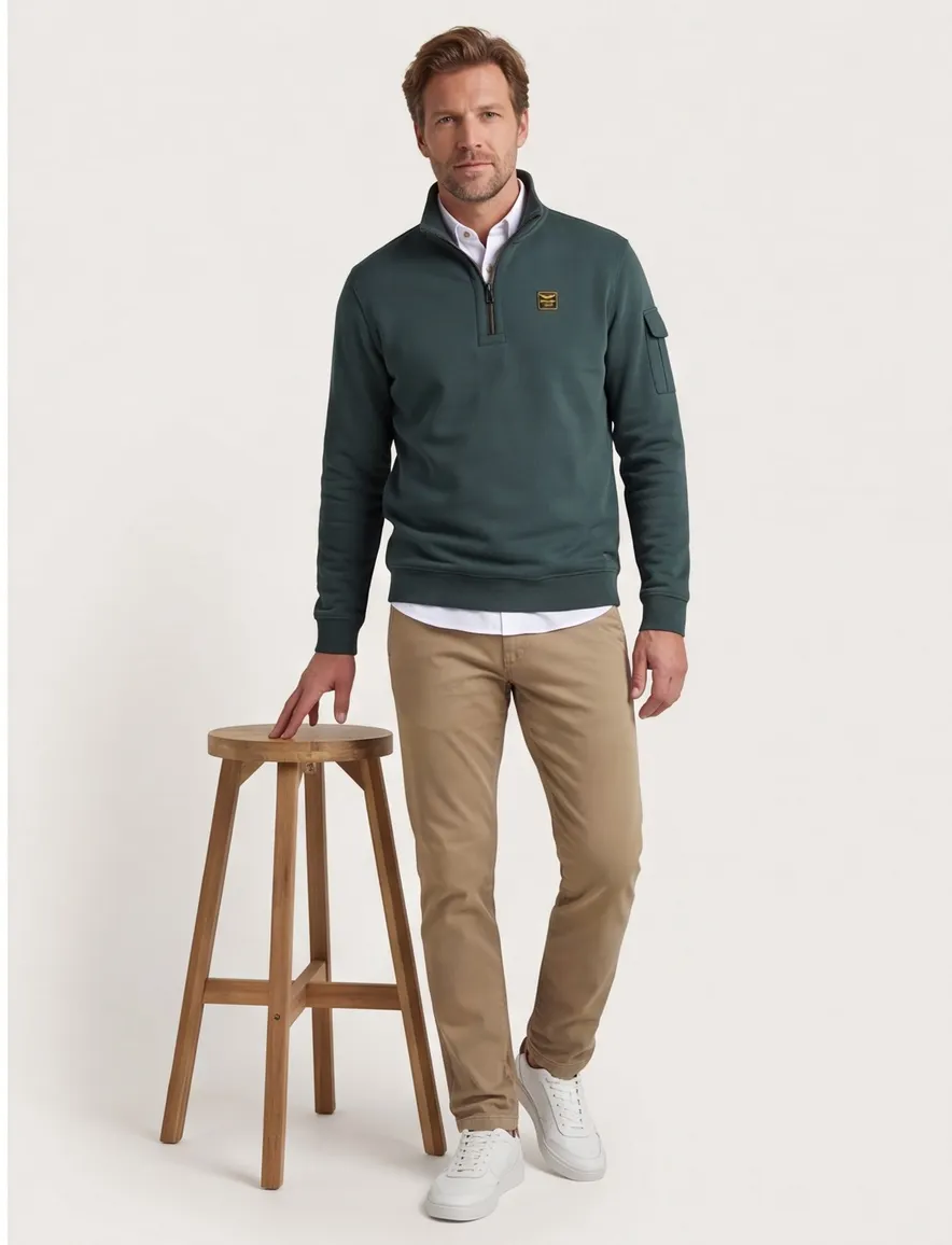 PME Legend sweater groen effen normale fit katoen