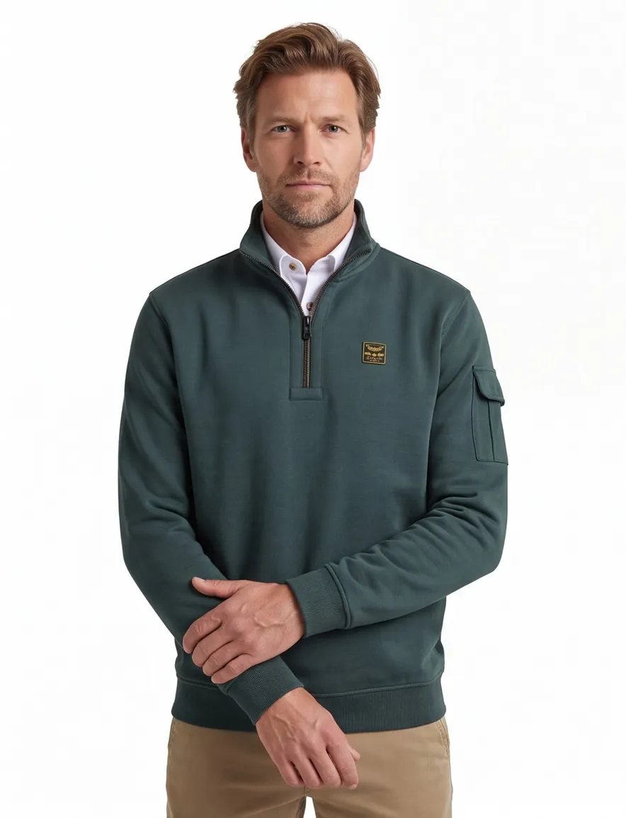 PME Legend sweater groen effen normale fit katoen