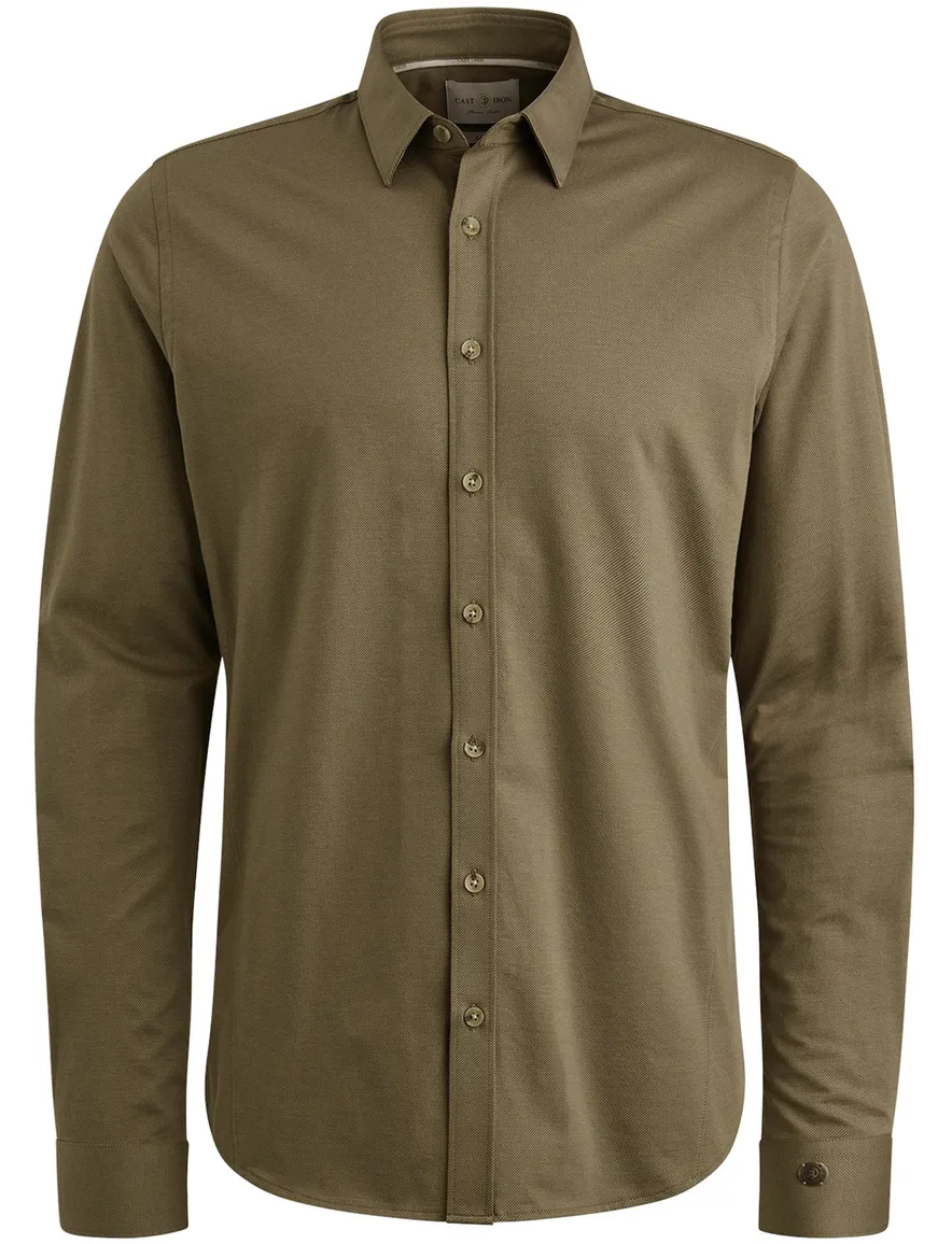 Cast Iron overhemd groen effen slim fit katoen