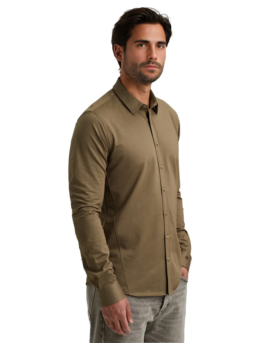 Cast Iron overhemd groen effen slim fit katoen
