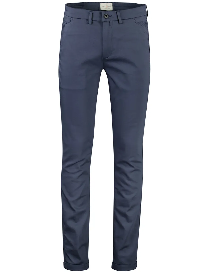 Cast Iron chino blauw effen katoen