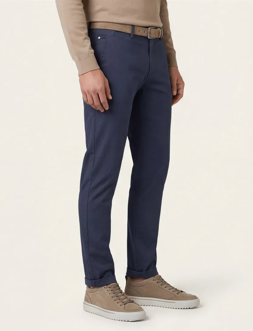Cast Iron katoen blauw effen chino