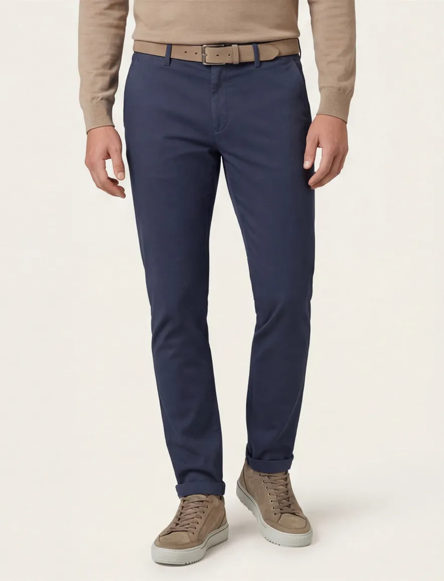 Cast Iron chino blauw effen katoen