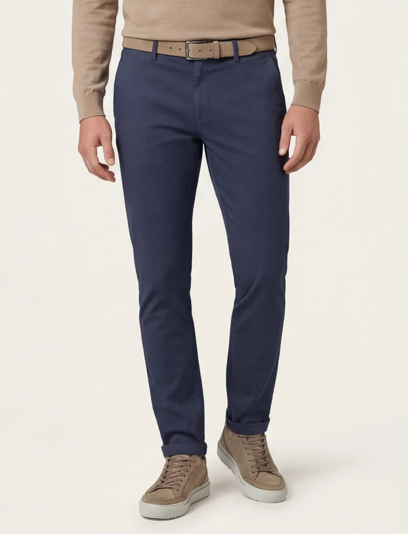 Cast Iron katoen blauw effen chino