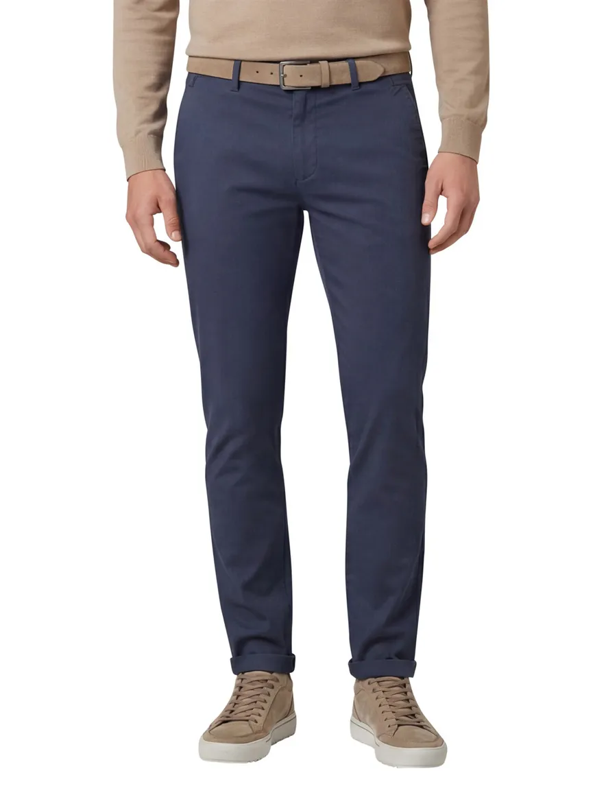 Cast Iron chino blauw effen katoen