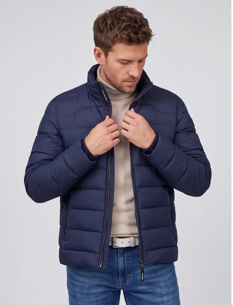 Vanguard effen donkerblauw winterjas normale fit