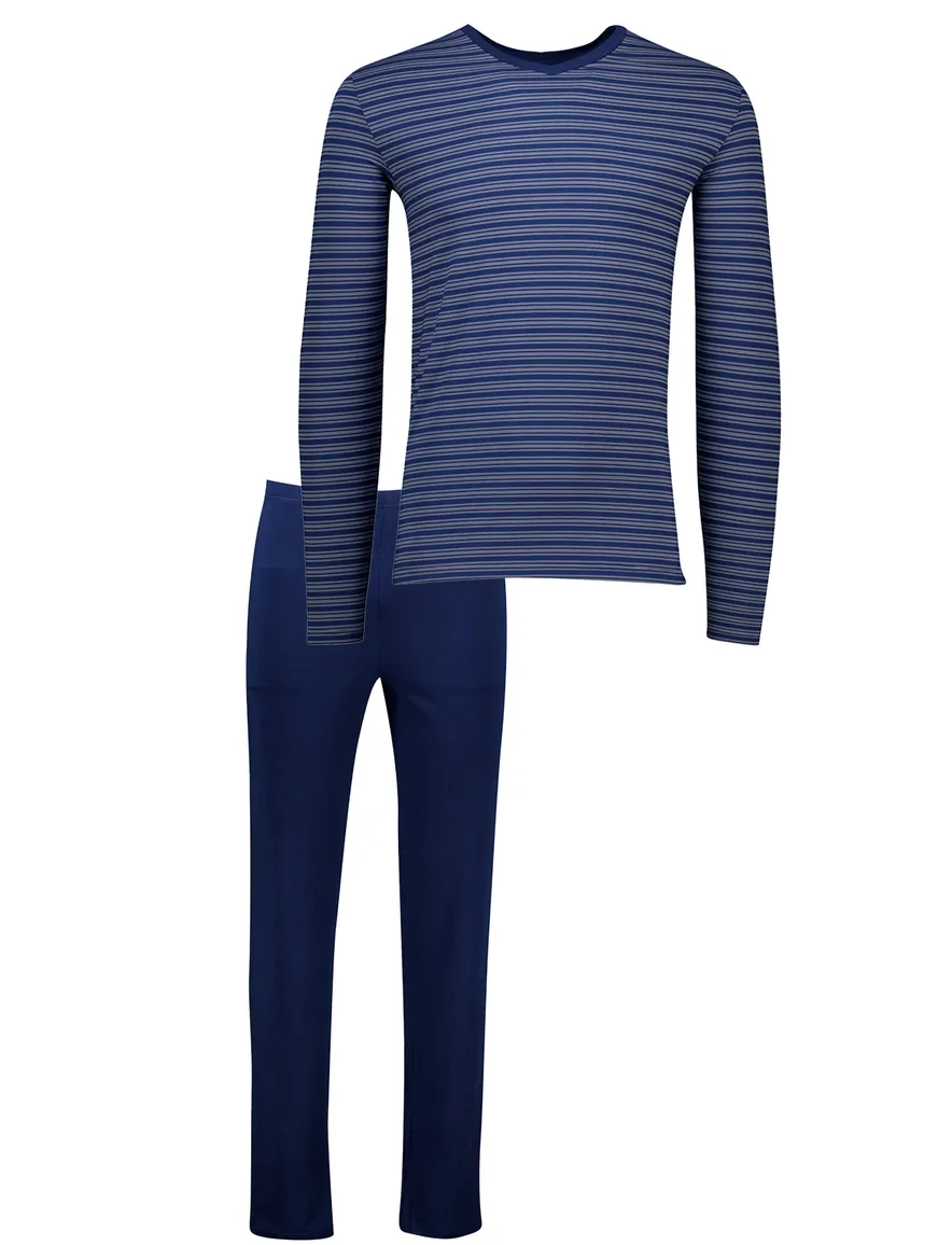 Schiesser pyjamaset blauw gestreept modal