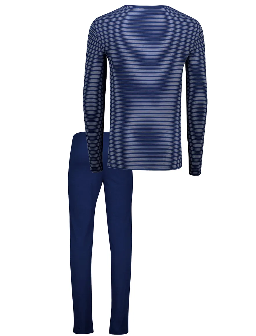 Schiesser pyjamaset blauw gestreept modal