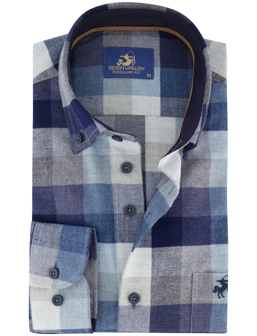 Eden Valley overhemd blauw ruit katoen