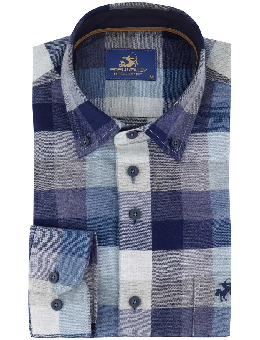 Eden Valley overhemd blauw ruit katoen