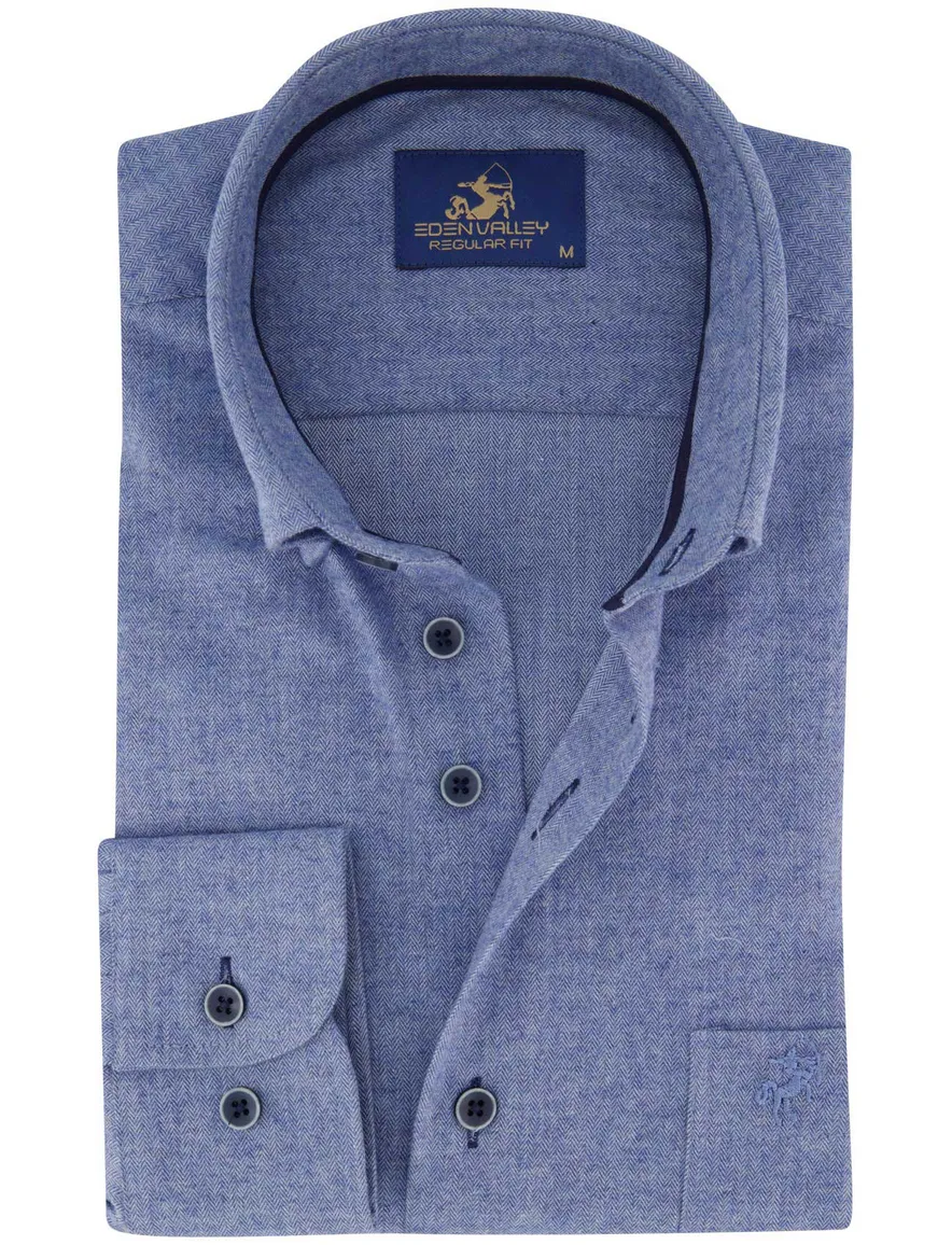 Blauw overhemd Eden Valley normale fit katoen
