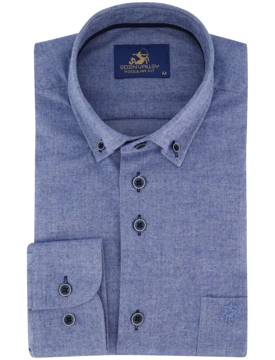 Blauw overhemd Eden Valley normale fit katoen
