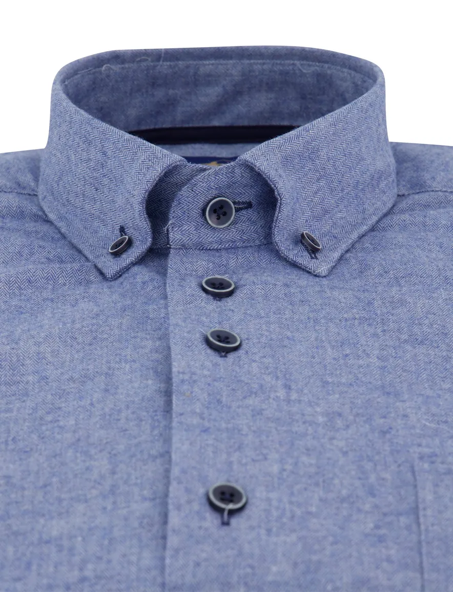 Eden Valley overhemd blauw visgraat katoen