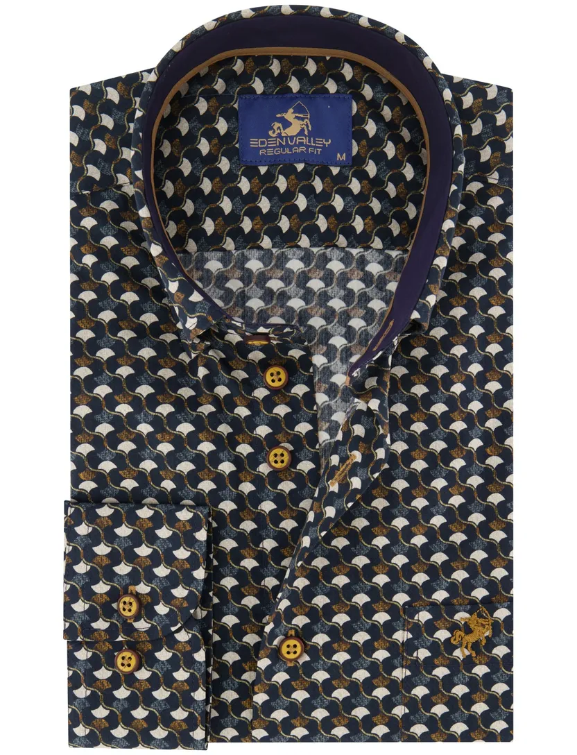 Casual overhemd Eden Valley regular fit bruin navy katoen