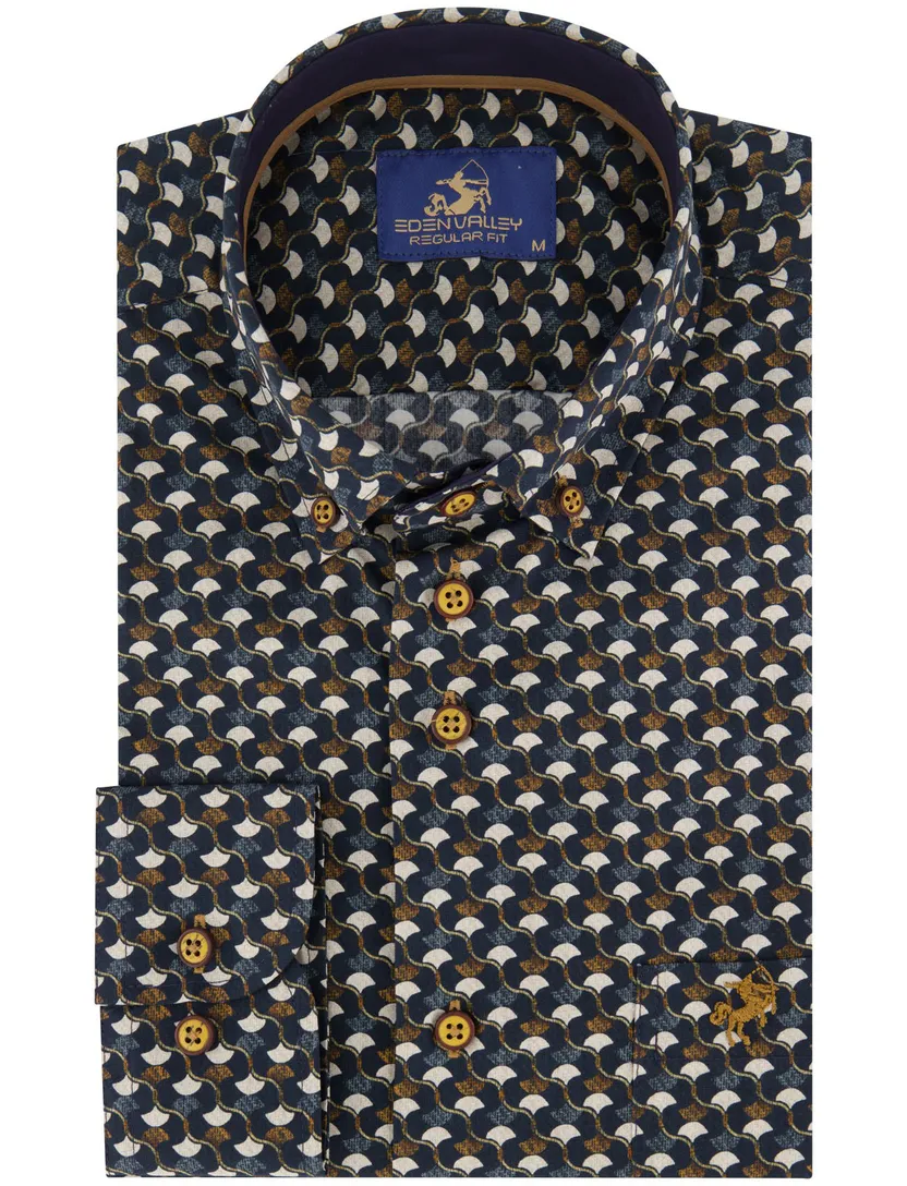 Casual overhemd Eden Valley regular fit bruin navy katoen