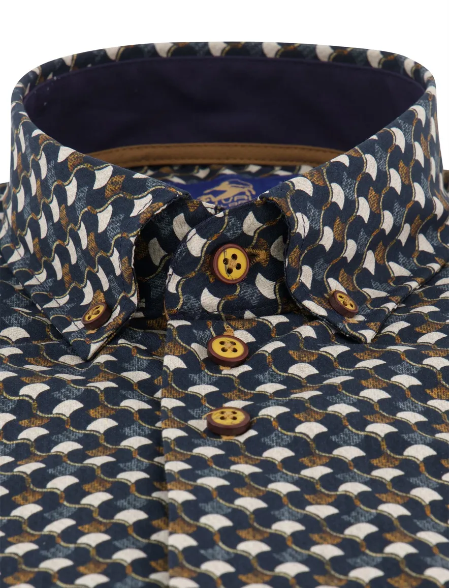 Eden Valley regular fit casual overhemd bruin navy geprint
