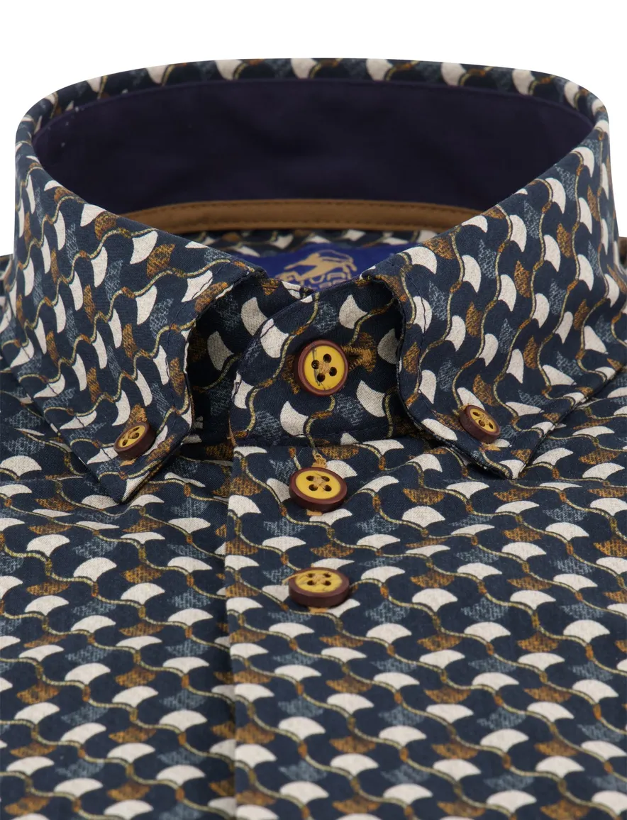 Eden Valley regular fit casual overhemd bruin navy geprint