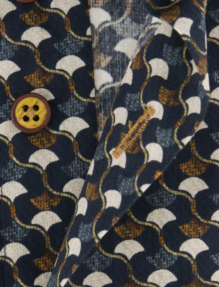 Eden Valley regular fit casual overhemd bruin navy geprint